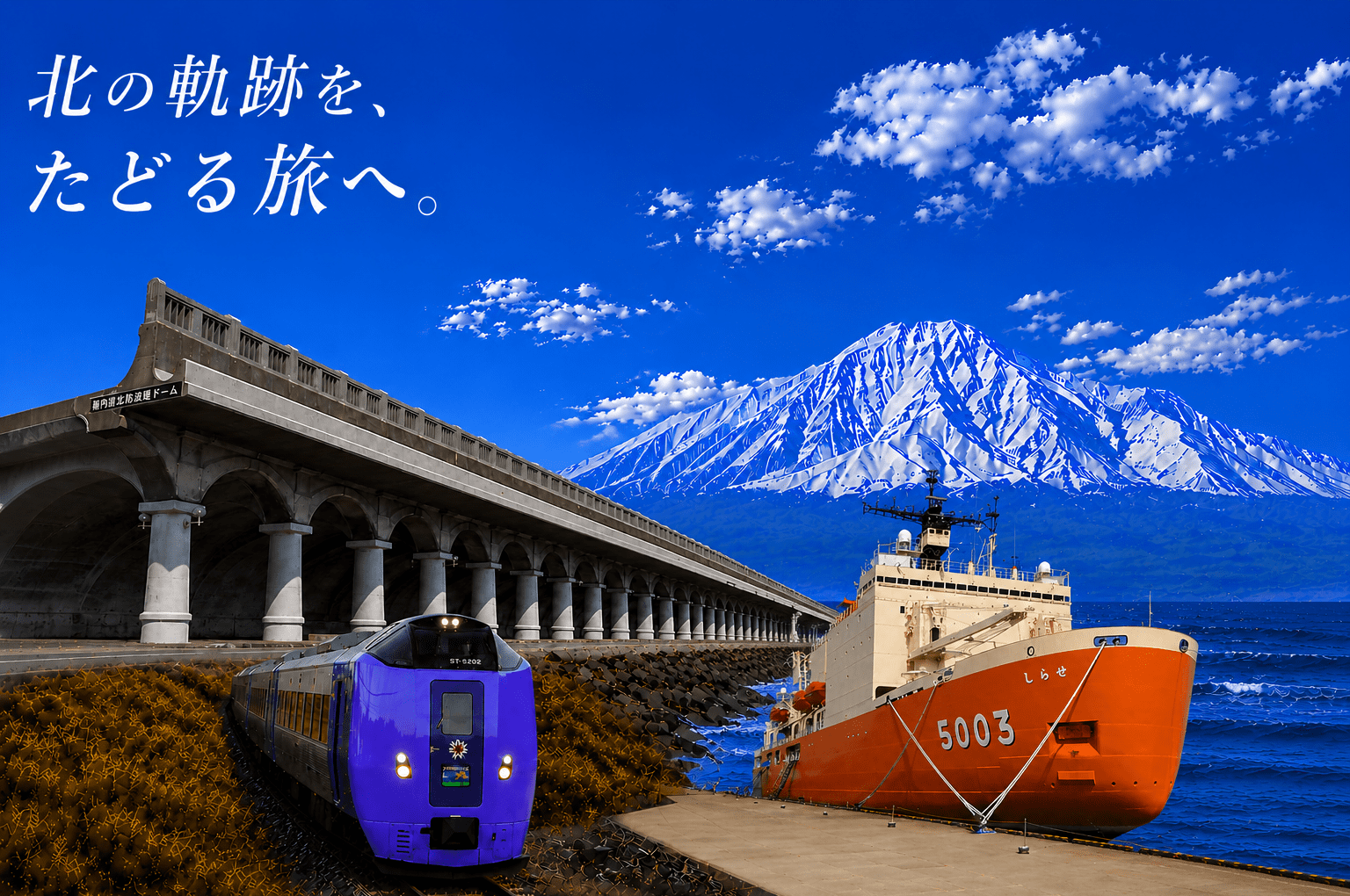 静内行／苫小牧行 ○苫持ち 堀文字 日高本線 白枠吊り下げ式行先板 三つの歴史的節目！「宗谷本線全線開通100周年」「稚内港北防波堤